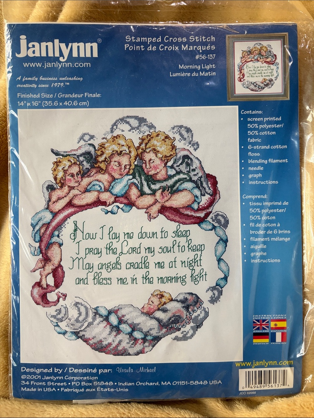 New Janlynn Morning Light Stamped Cross Stitch Wall Decor Kit- Bedtime Prayer